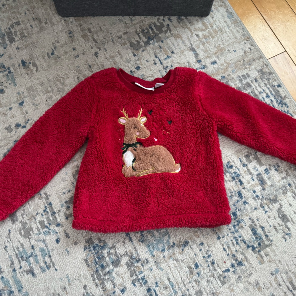 2T Children’s Place Red Fuzzy Sweater with Reindeer Design